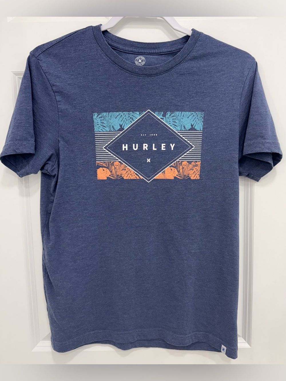 Hurley Big Boys Navy Tee with Teal & Orange Graphic